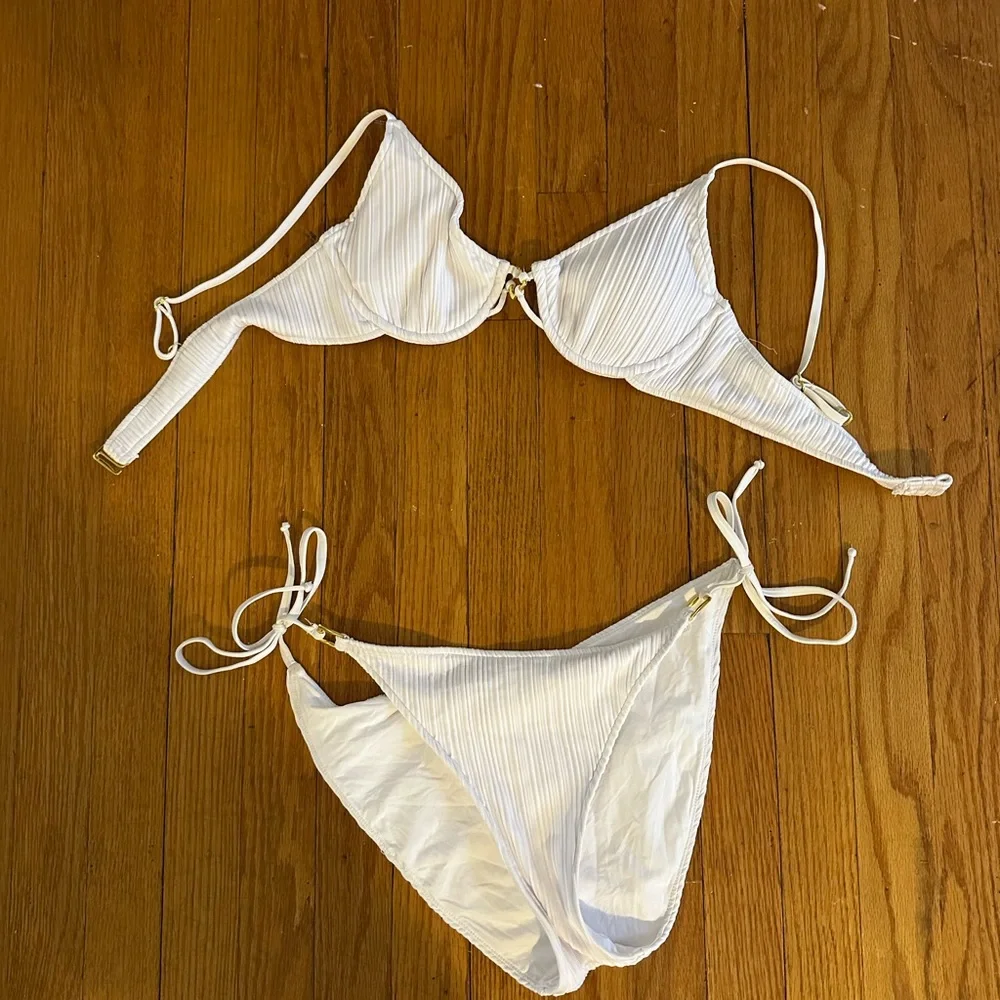 Becca Ribbed White Two-Piece Bikini Set - Picture 1 of 1